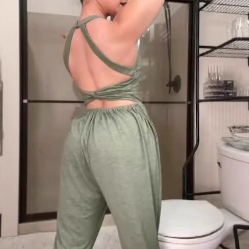 Women's Sleeveless Lace-up Sexy Ankle-tied Hip-lifting Jumpsuit