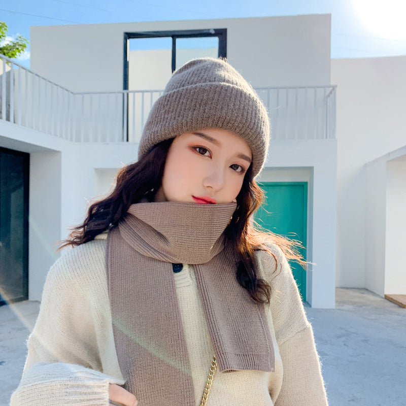Rabbit fur thick warm woolen hat and scarf set
