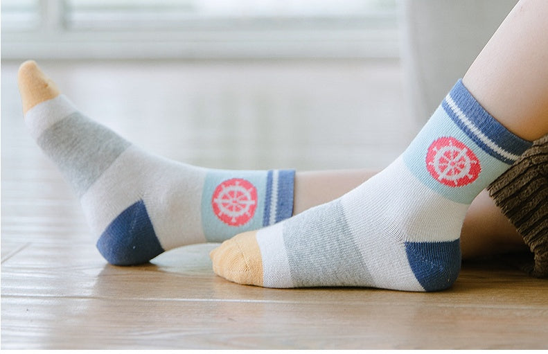 Cartoon Color Matching Sailing Cotton Socks For Boys And Girls