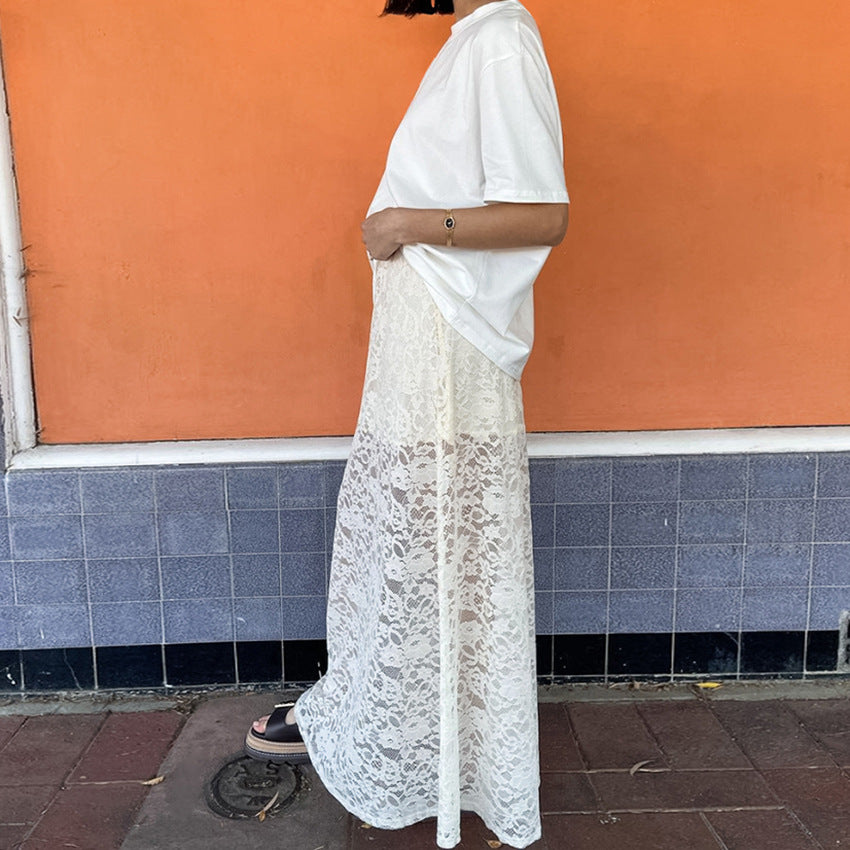 White Lace Hollow Out See-through Skirt