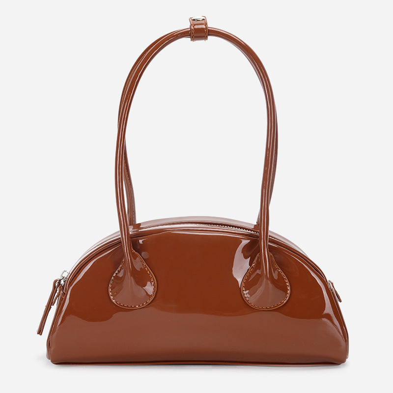 Half-round Shoulder Bag Is Versatile And Bright Face Long Handle Handbag