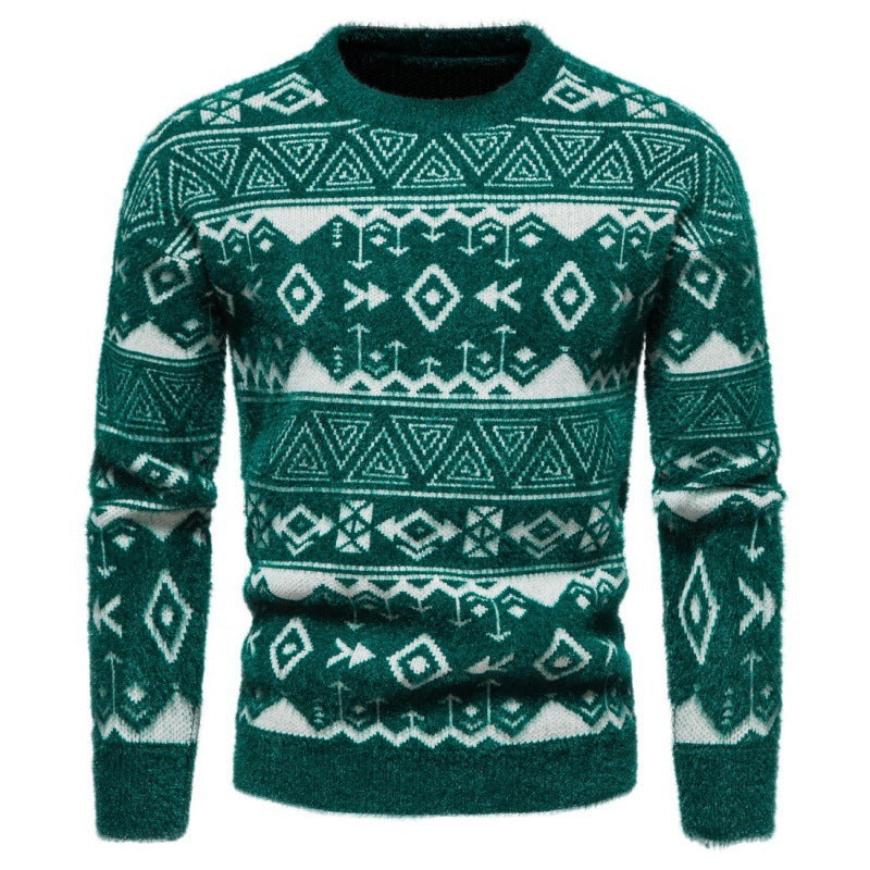 New Men's Slim Long Sleeved Sweater Round Neck Pullover