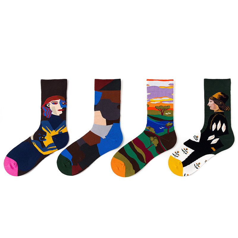 French Illustration Design Abstract Oil Painting Cotton Socks