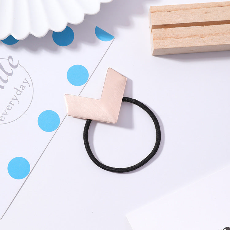 Arrow hair rope V-shaped geometric brushed metal hair ring sweet love rubber band