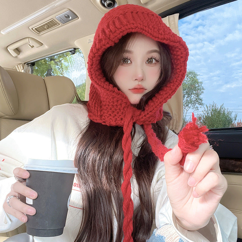 Knitted Wool Lace-up Earmuffs Hat
