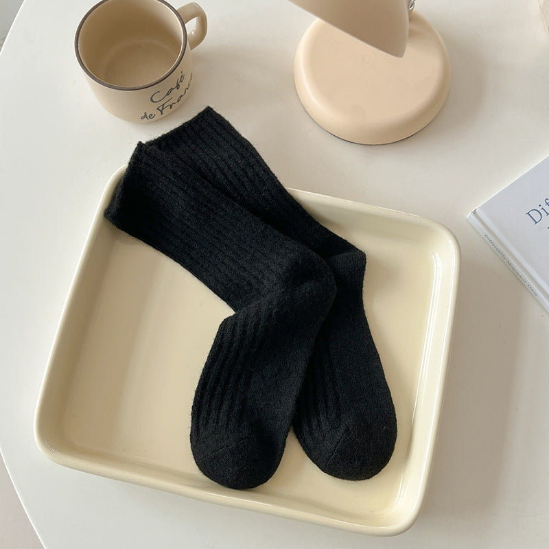 Womens Thickened Fleece-Lined Wool Mid-Calf Socks