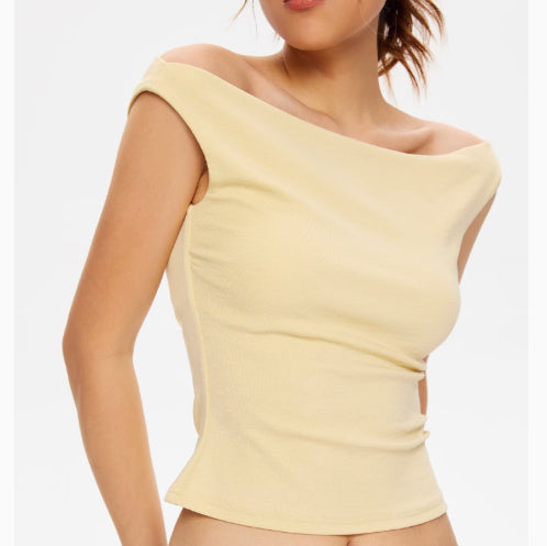 Off-shoulder High Elastic Tencel Knitted Vest Front Double Layer