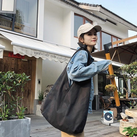 Slouchy Single Shoulder Crossbody Canvas Bag Retro Simplicity