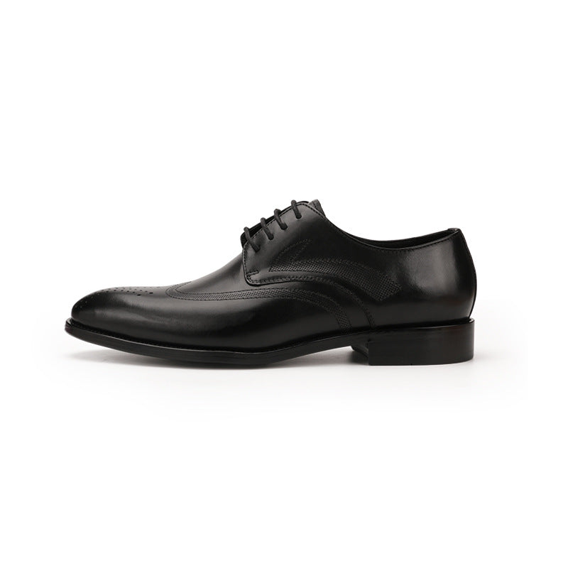 Pointed Toe Carved Cowhide Men's Leather Shoes