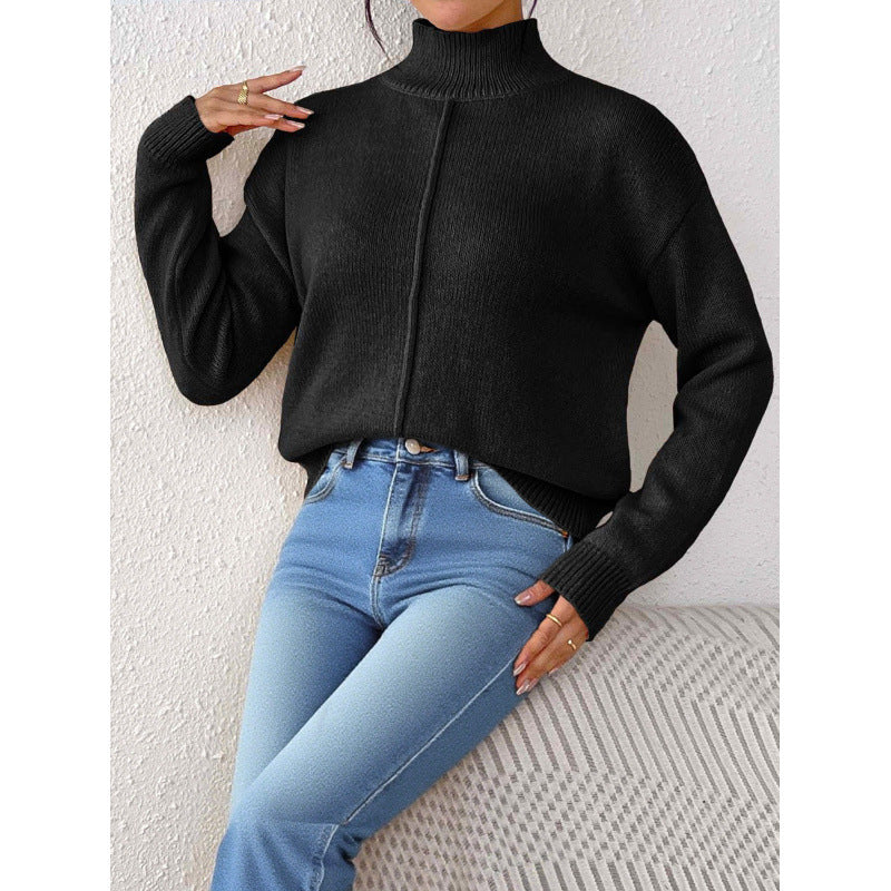 Casual European And American Autumn And Winter Solid Color Base Sweater