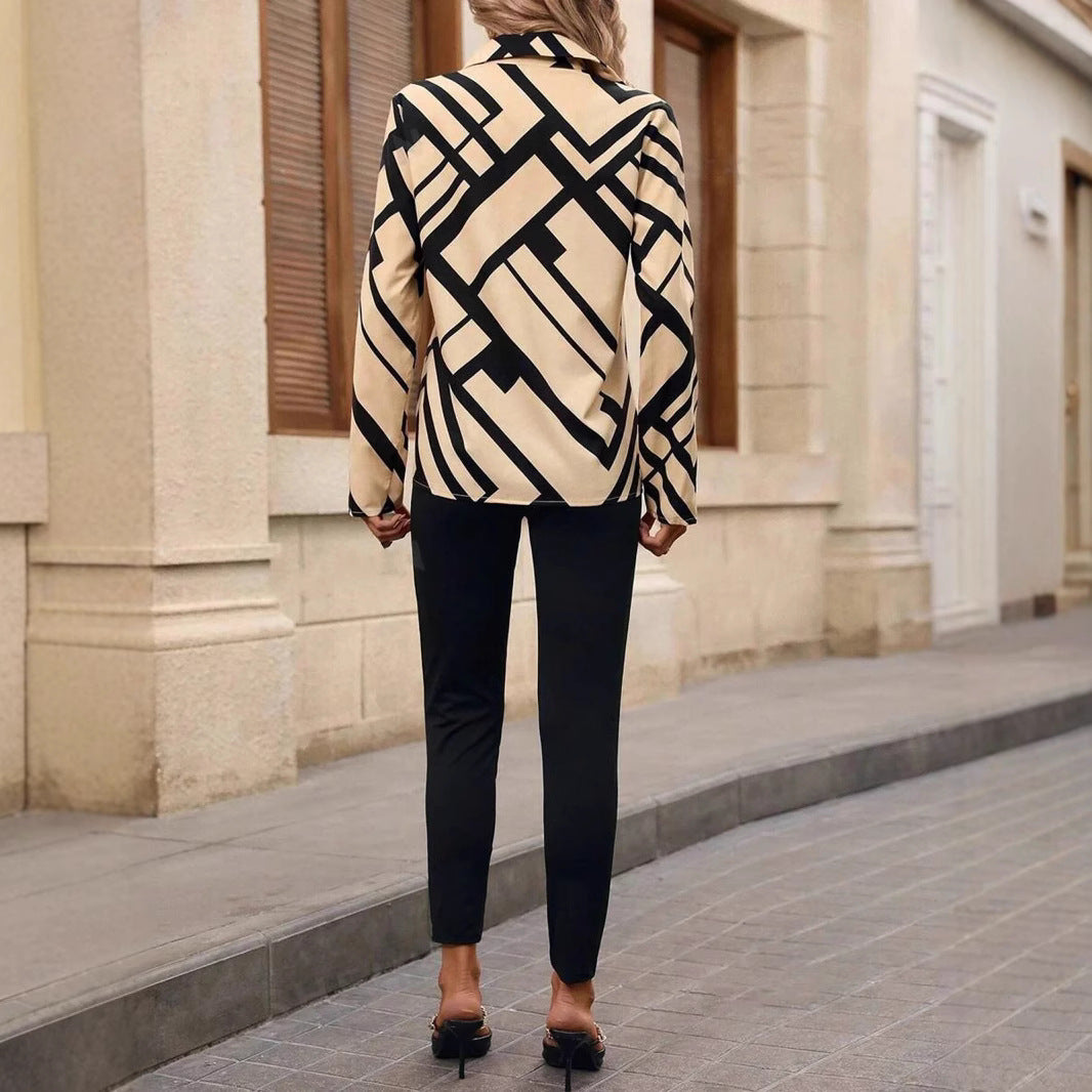 Elegant Stylish And Sweet Printed Long-sleeve Womens Blouse
