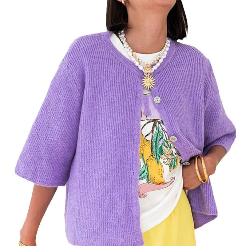 Solid Color Half-open Collar Button Sweaters Women's Clothing Women's Casual Cardigan