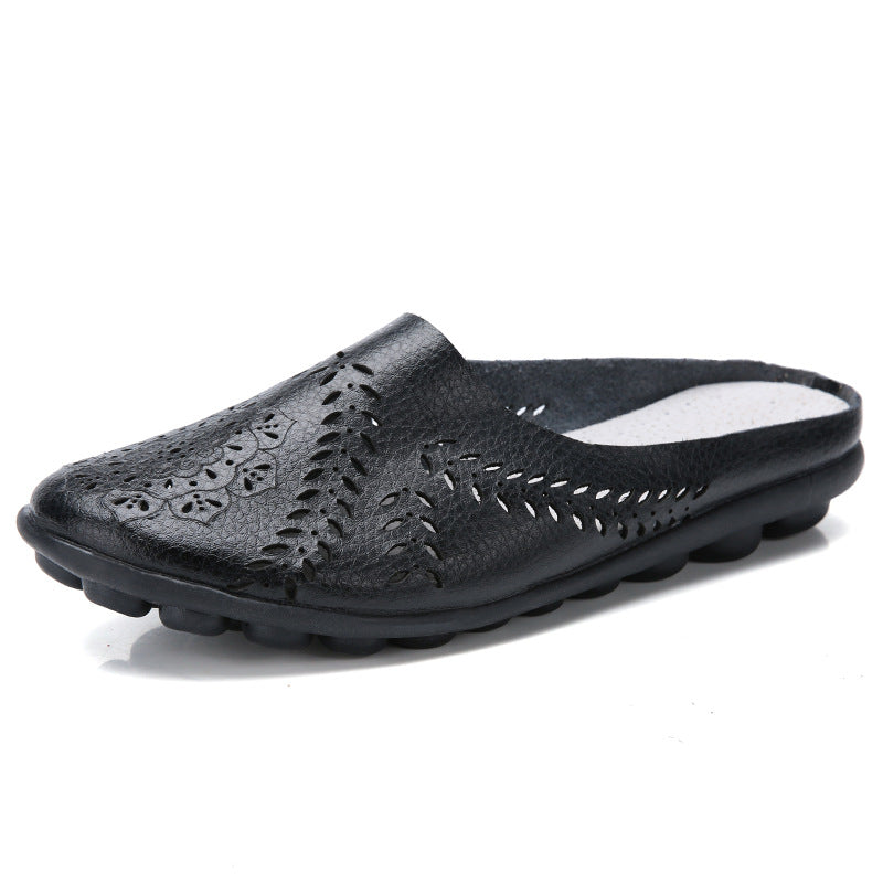 Plus-size Summer Cowhide Peep-toe Half Slippers For Women