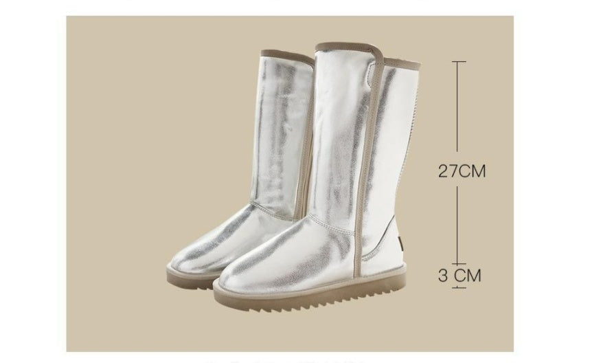 Smooth Soft Leather Snow Boots Women's High Top
