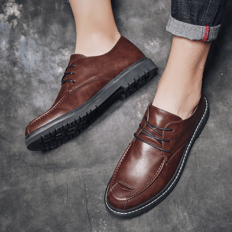 New Korean Style Men's Casual Social Black Small Leather Shoes