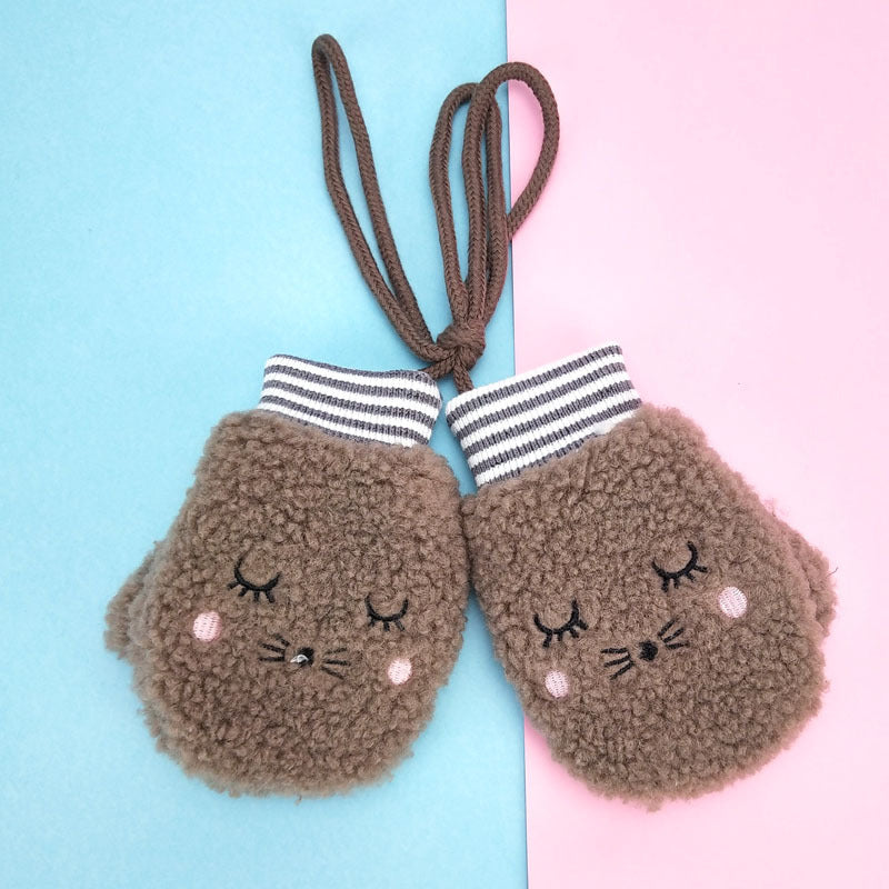 Cartoon cashmere children's neck hanging gloves