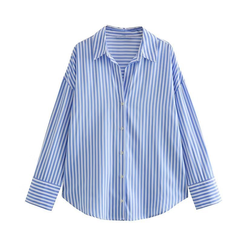 Women's Lapel Collar Multi-Color Long-Sleeve Single-Breasted Shirt