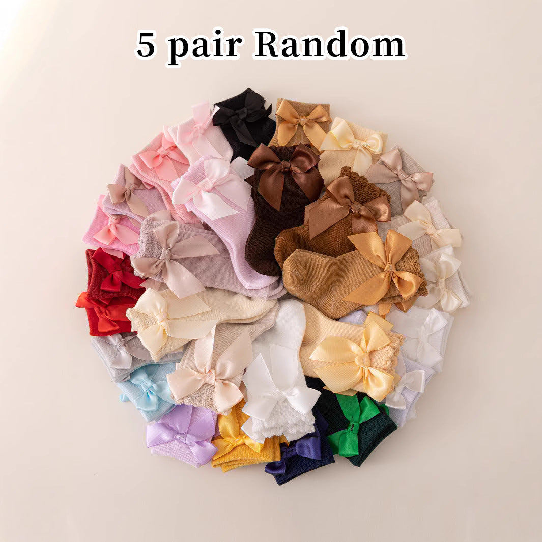 Girls' Baby Solid Color Versatile Bow Princess Socks