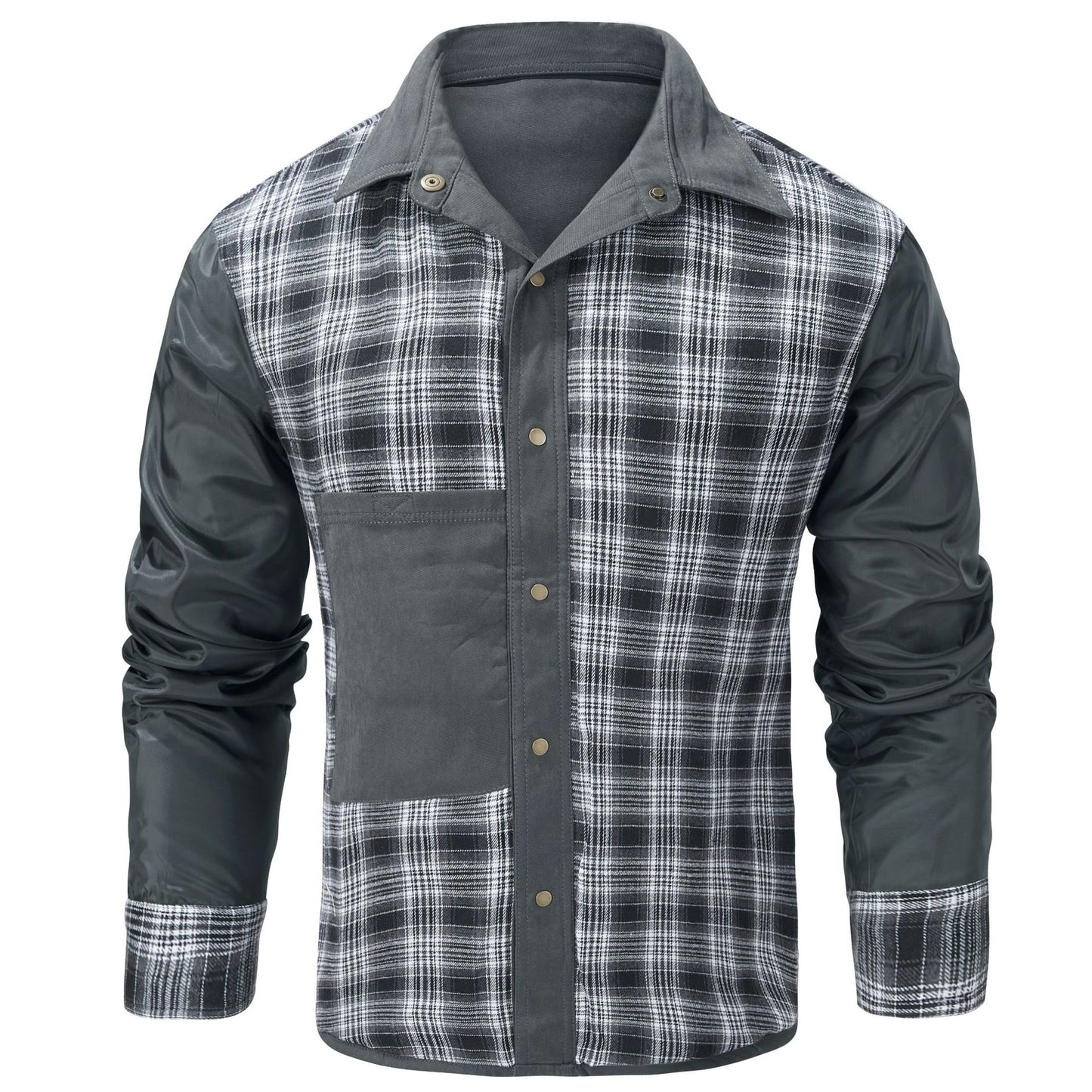 Mens Plus-Size Lapel Plaid Flannel Casual Jacket
