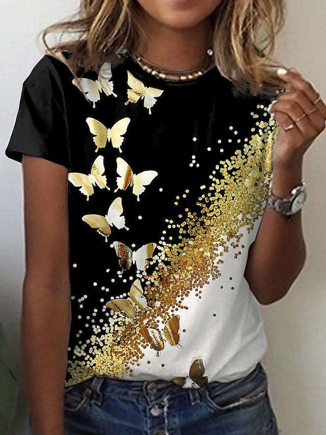 Cute Owl Pattern 3D Printed Round Neck Short Sleeve