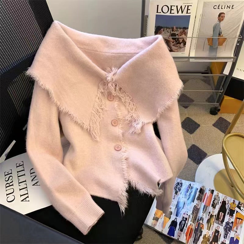 Early Autumn French Style Retro Lapels Temperament Knitted Top