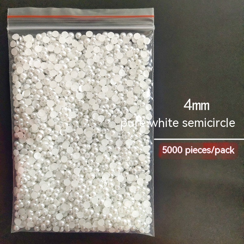 Manicure Flat Semicircle Pure White Rice White Pearl
