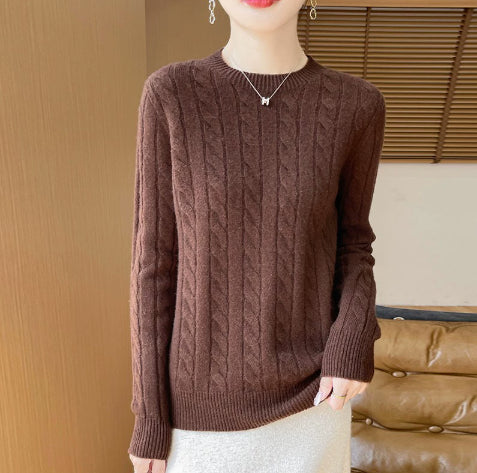Twist Round Neck Thickened Woolen Pullover Base Sweater