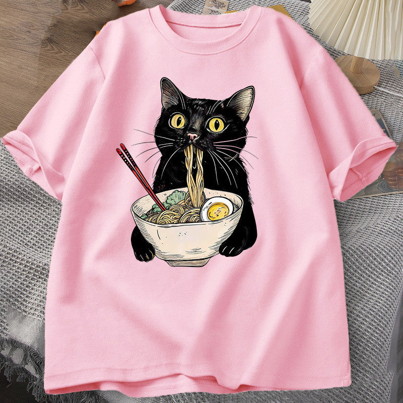 Noodle Ramen Cat T-Shirt Foodie Lover T Shirts