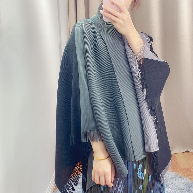 Contrast color shawl coat cape
