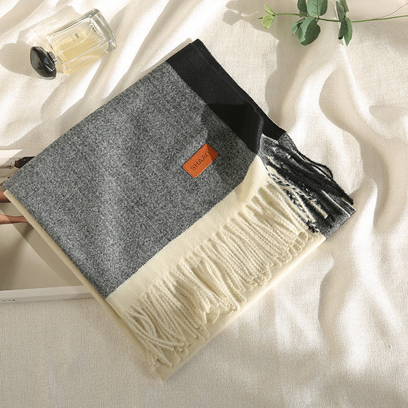 Imitated Wool All-match Double-sided Autumn And Winter Thickened Warm Scarf