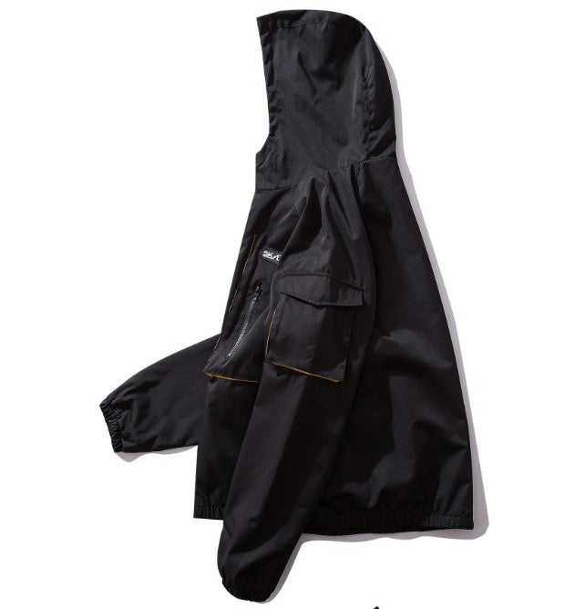 Hooded windbreaker jacket multi-bag tooling
