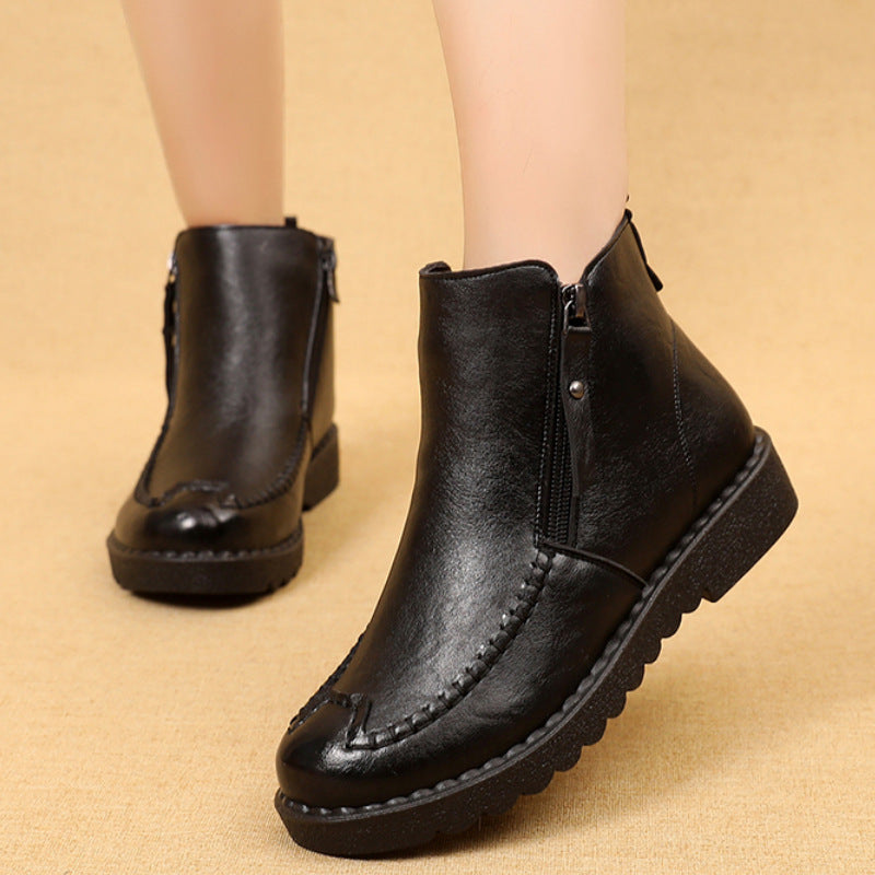 Women's leather and cashmere warm cotton shoes