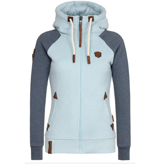 Womens Personalized Leather Patch Contrast-color Hoodie Authentic Quality
