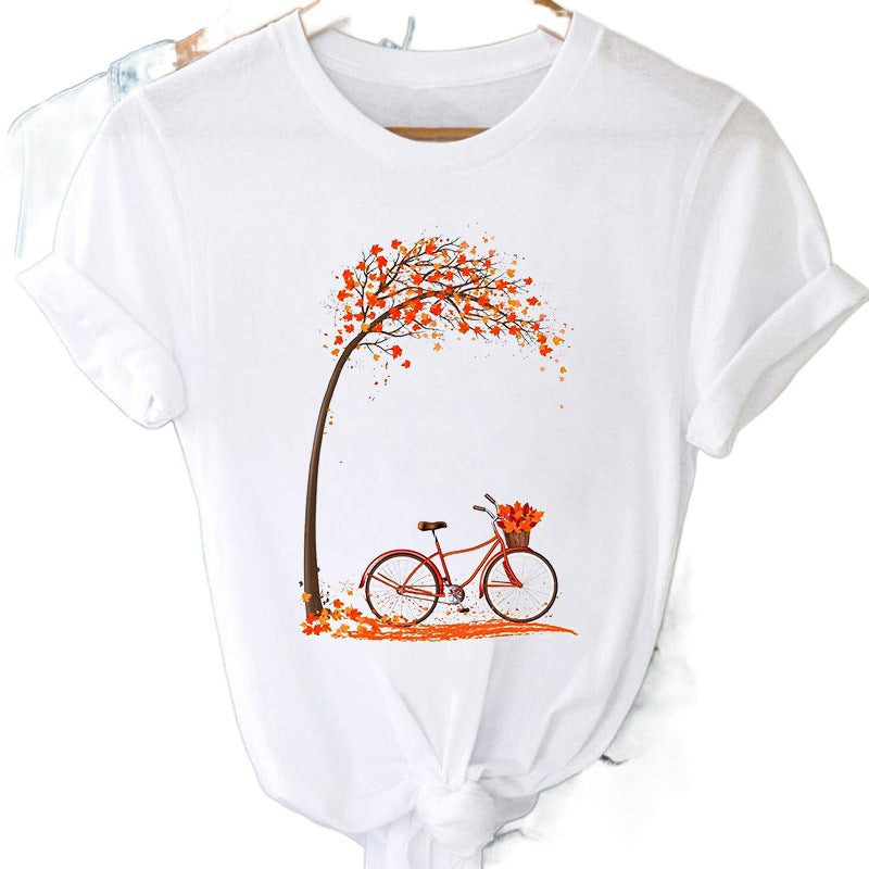 Floral Bicycle Short Sleeve Women's Shirt