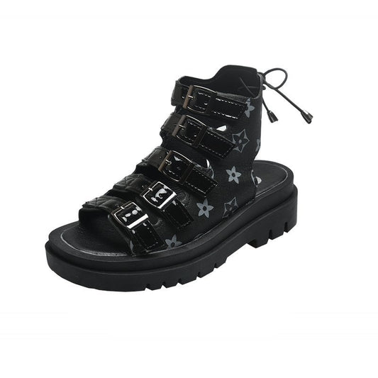 Platform High-Top Roman Sandals With Belt Buckle