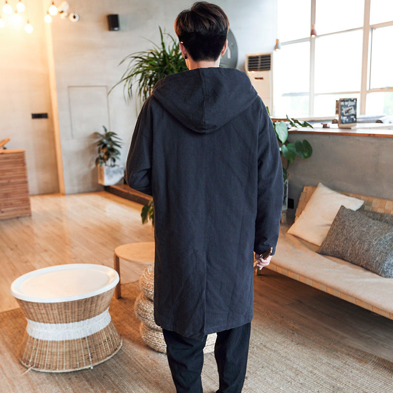 Mid-length windbreaker men's linen mourning