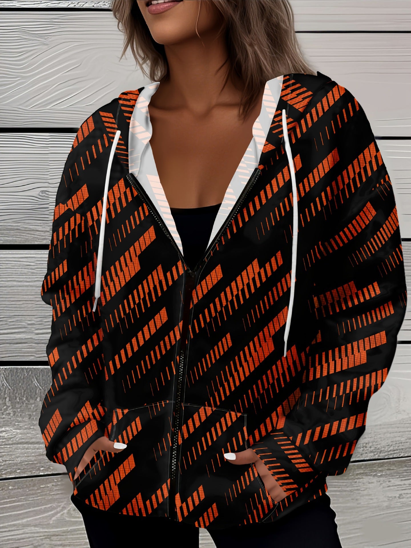 Casual All-matching Fashion Trendy Plaid Stitching Breathable Zipper Sweater