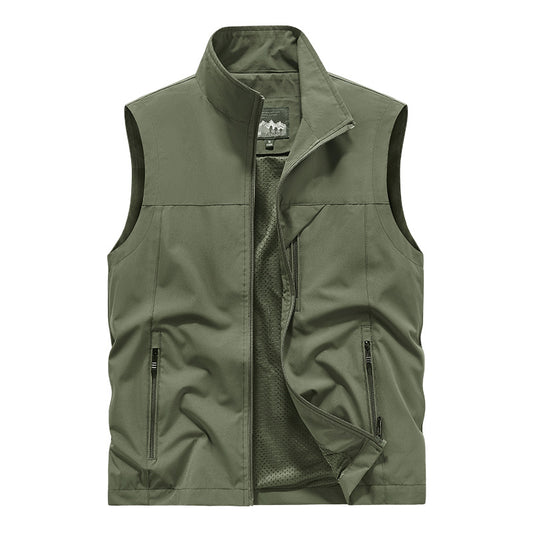 Polyester Casual Stand Collar Multi-pocket Outdoor Photography Fishing Men's Vest Jacket