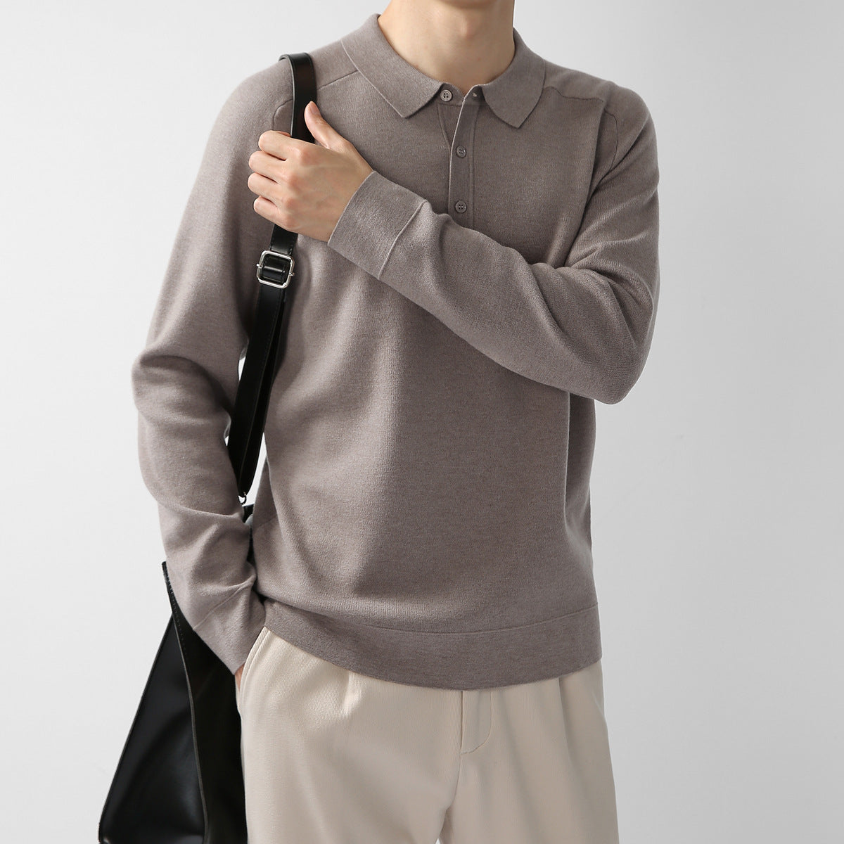 Afslappet Polo Striktrøje Hættetrøje Ensfarvet Mode Lammeuld Sweater