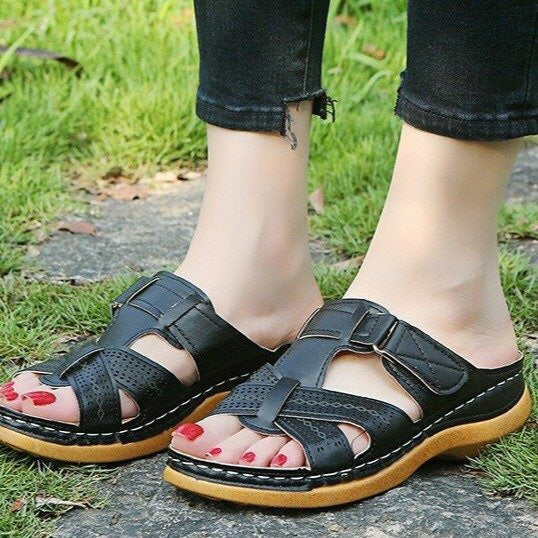 Women's Hollow Peep Toe Wedge Velcro Sandals