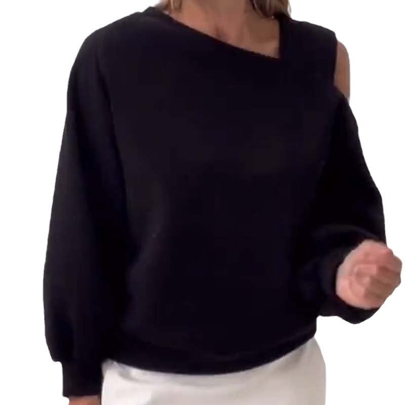 Leisure Off-shoulder Loose Long Sleeve Fleece-lined Bathroom