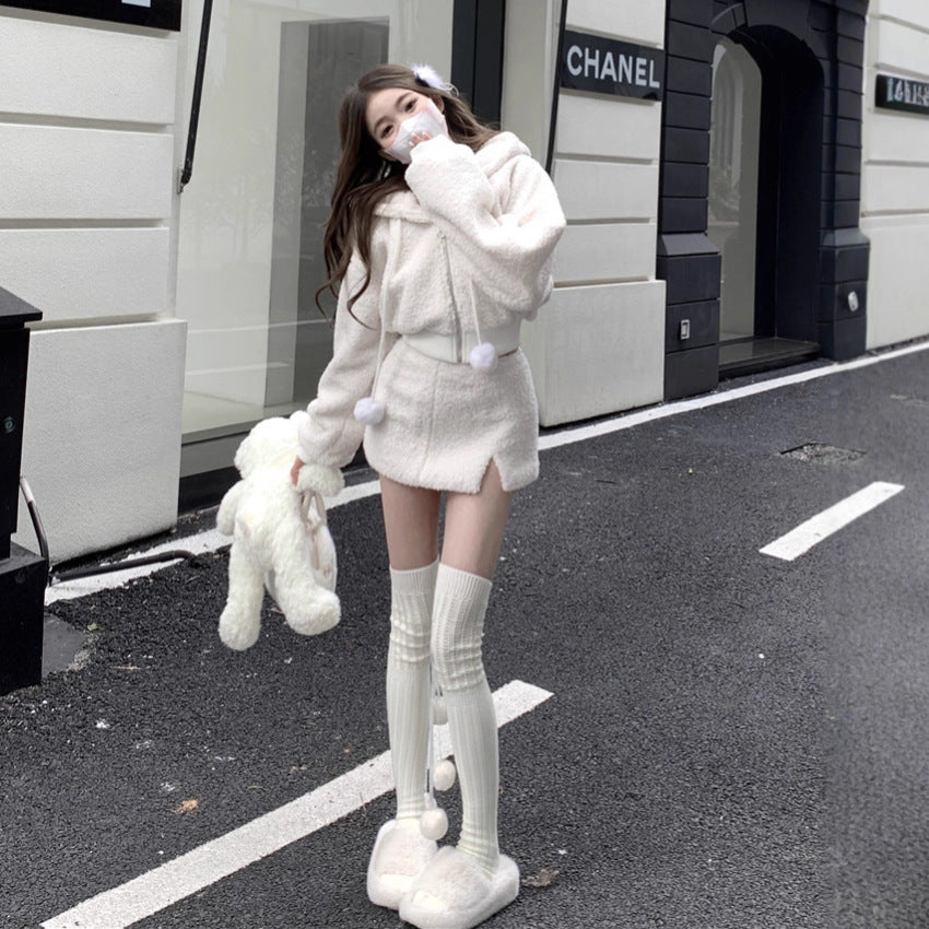 Women's Cardigan Coat High-waist Skirt Set