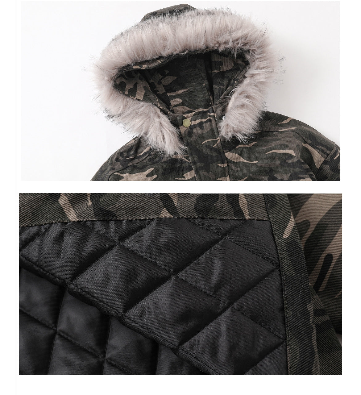 Retro Fur Collar Camouflage Mountain Carving Hooded Cotton Jacket