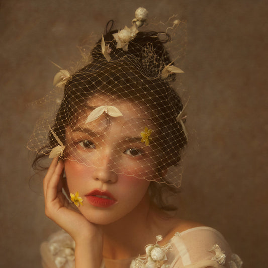 Vintage mesh gauze bridal headdress