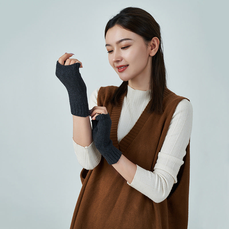Wool Thread Warm Half Finger Gloves