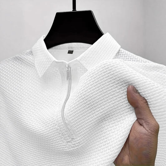 High-end mesh-issilke-T-shirt med halv lynlås