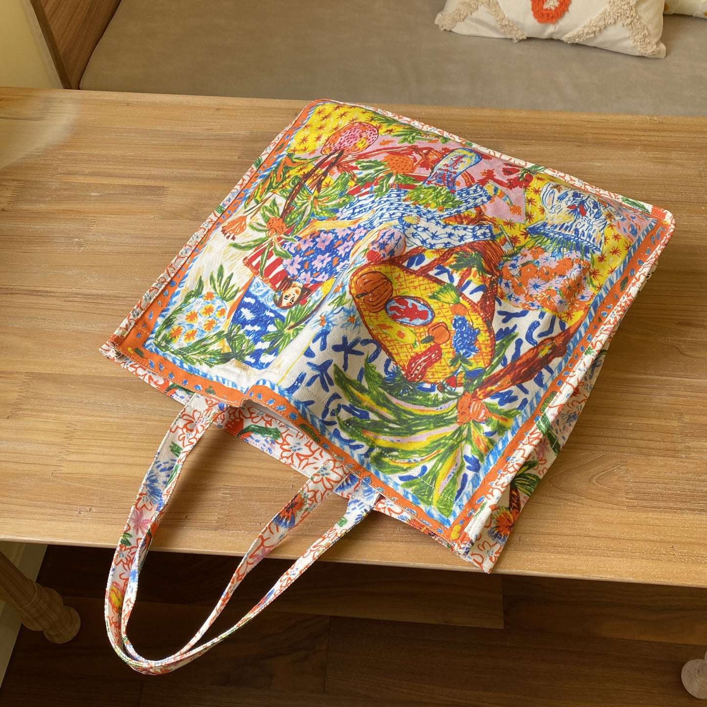 Double Sided Printed Canvas Bag Commuter Large Capacity Shoulder