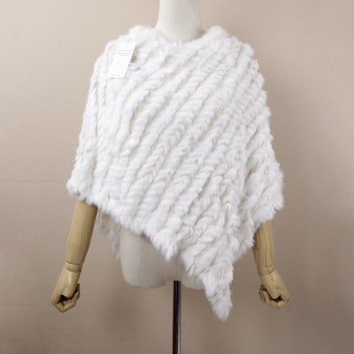 Rabbit wool shawl cloak scarf ladies triangle bib leather grass handmade scarf fur triangle head