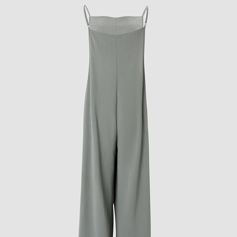 Ærmeløs Jumpsuit Til Kvinder Med Lommer Og Justerbar Skulderrem Moderigtig Løs Bred Ben Lige Overalls Sommer Strandbukser