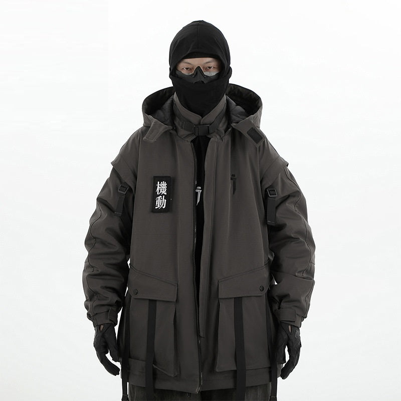 Winter New Functional Fan Moving Ribbon Hooded Cotton Jacket Men